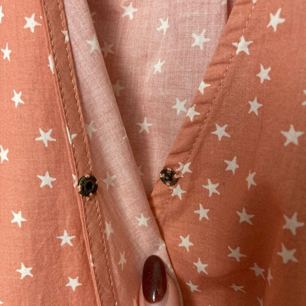 Madewell Star Scatter Wrap Top Peach Blush 100% Cotton 3/4 Sleeve Tie Waist XS - Picture 2 of 10